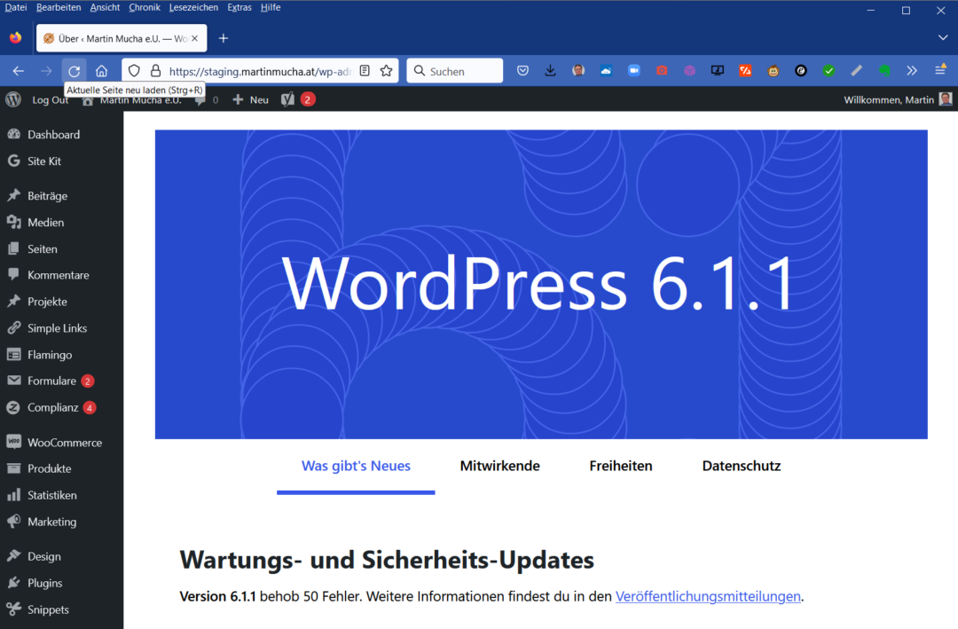 Screenshot Backend WordPress 6.1.1.